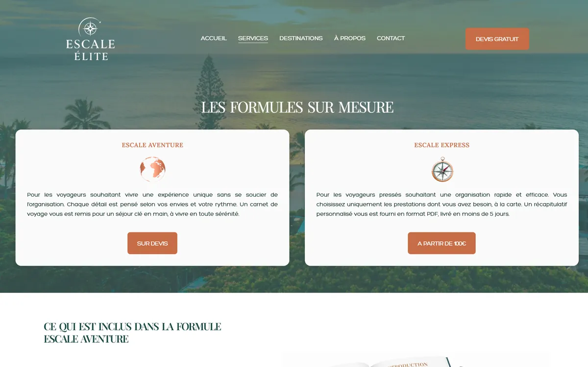 Aperçu du site Escale Elite